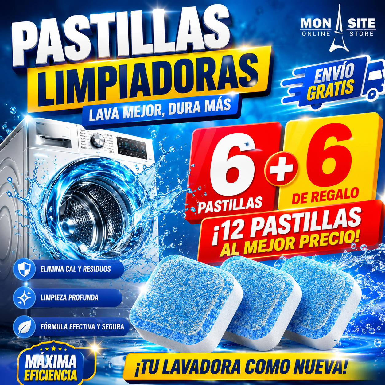 Pastillas de Limpieza de Extrema Lavadora PACK(6 + 6 REGALO)