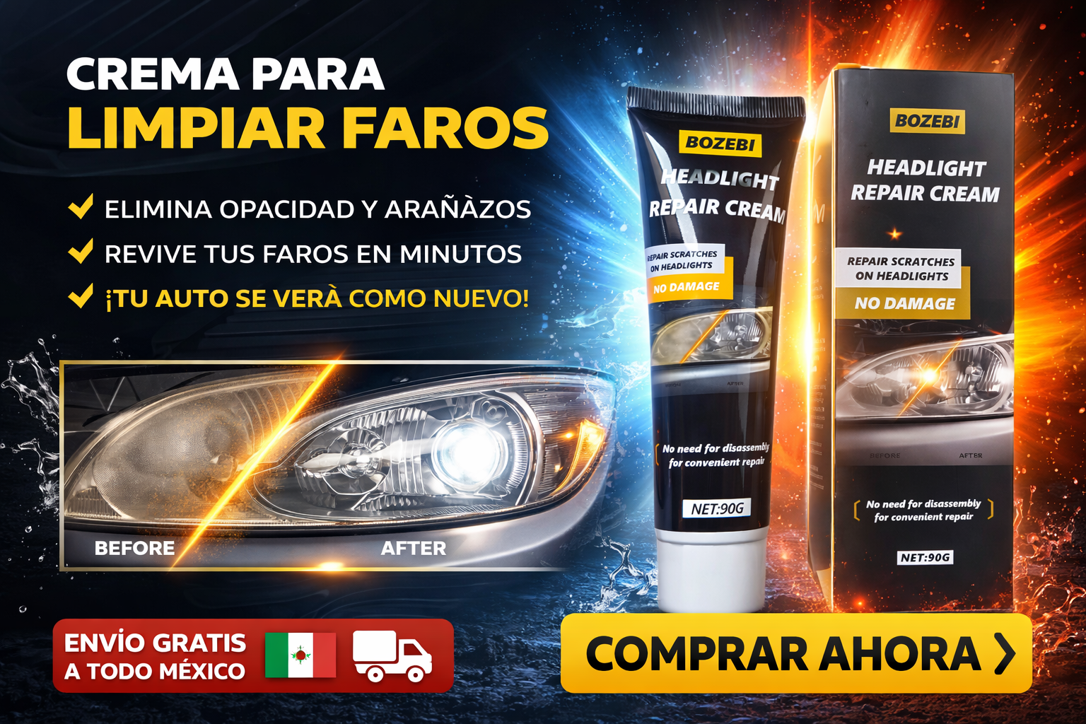 🚘 Cera Restaurador de Faros Automotrices, Recubrimiento Cristalino Mejorado para Eliminar Opacidad
